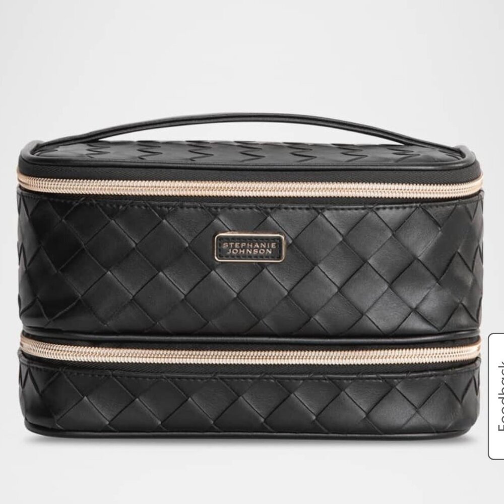 Stephanie Johnson Belize Jenny Faux Leather Train Case Black NWT Travel Makeup